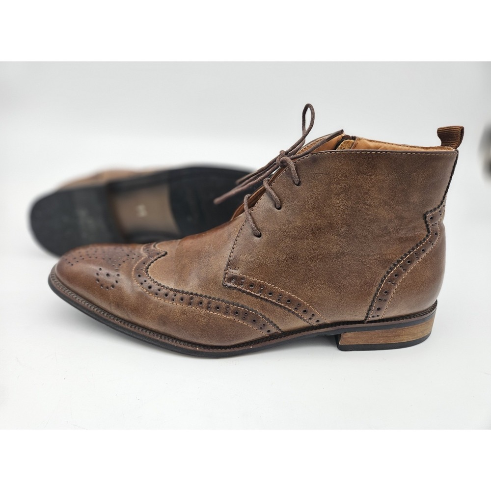 GINO VITALE MENS WING TIP BROGUE BOOTS BROWN SIZE 11
